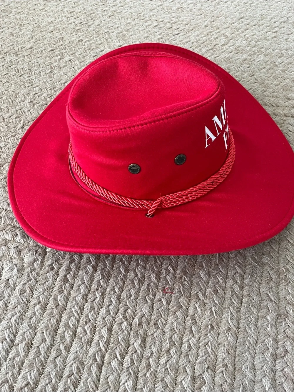Red Cowboy Hat with Embroidered 'America First' Logo